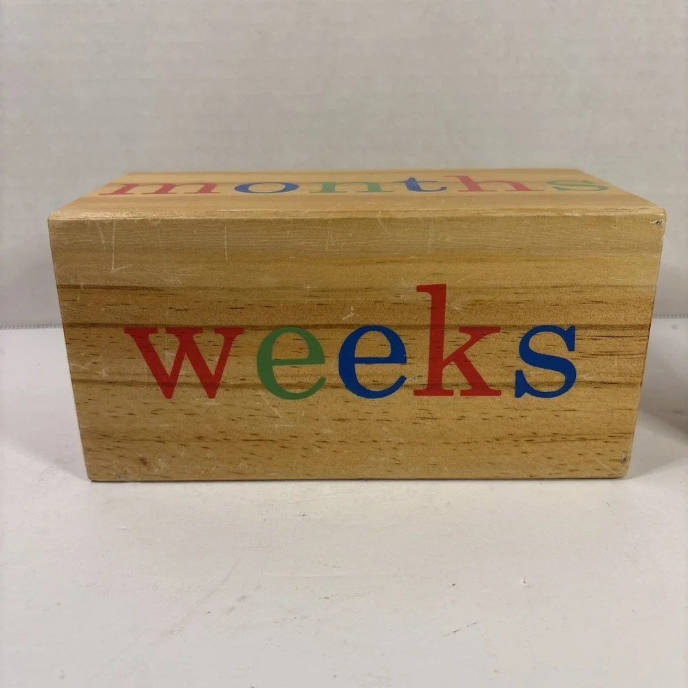 BB Blocks Wooden Baby Milestone Blocks Set Weeks Months Years Photo Prop Wood